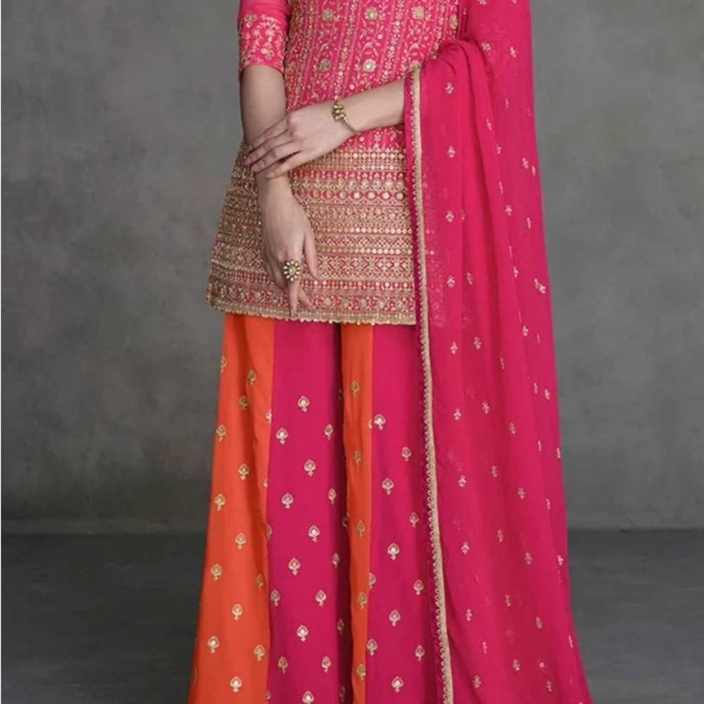 Rain Pink and Orange color Sharara set